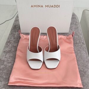 Amina Muaddi White Women's Slide Sandals size 8 with box and original packaging